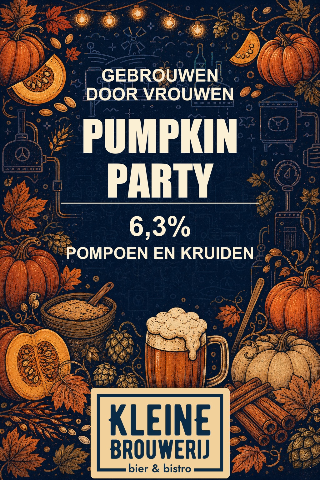 Poster Pumpkin Party van Gebrouwen door Vrouwen